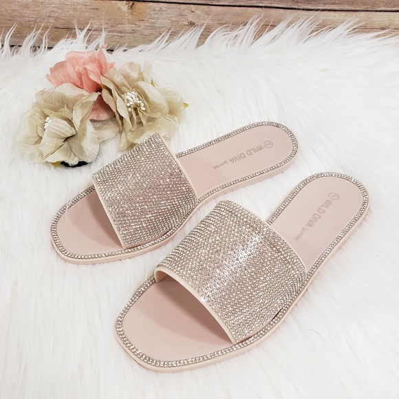 Boutique Shoes - Nude Jelly Rhinestone Slides